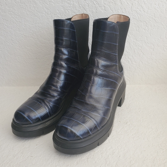 Stuart Weitzman Blue Croc-Embossed Ankle Boots - Picture 2 of 13
